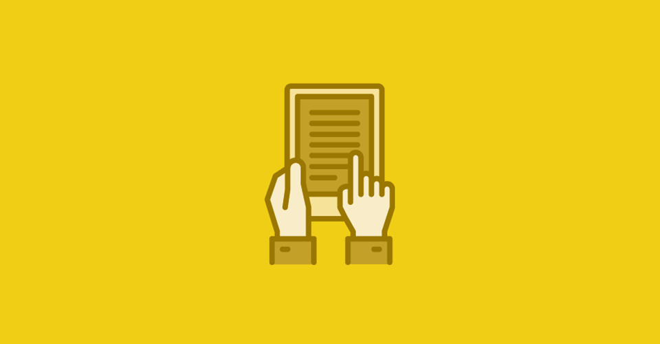 icon of two hands using a tablet on a yellow background