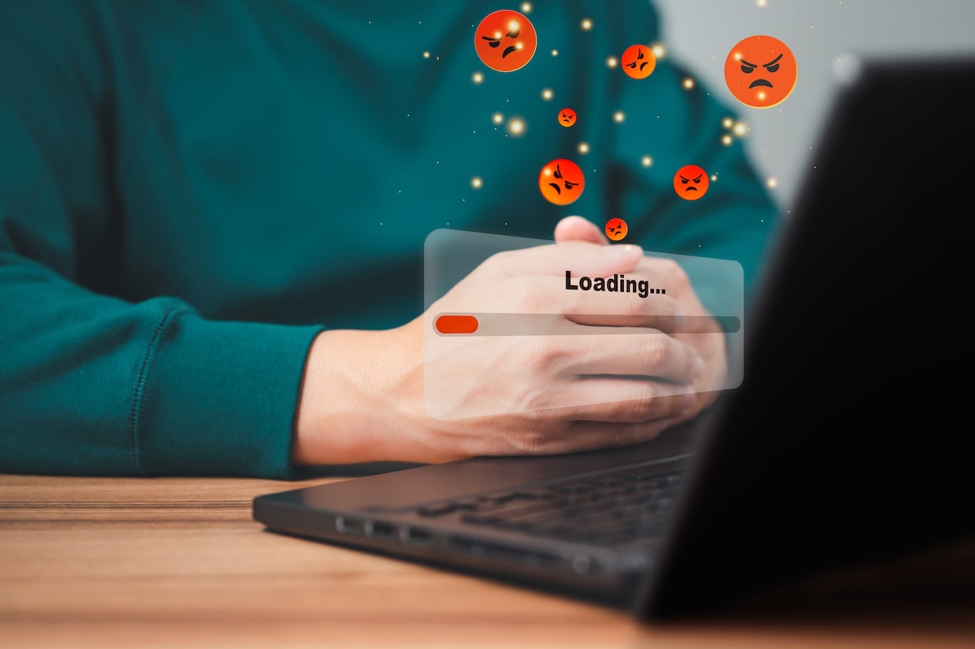 User waiting to load website, accompanied by angry emojis.
