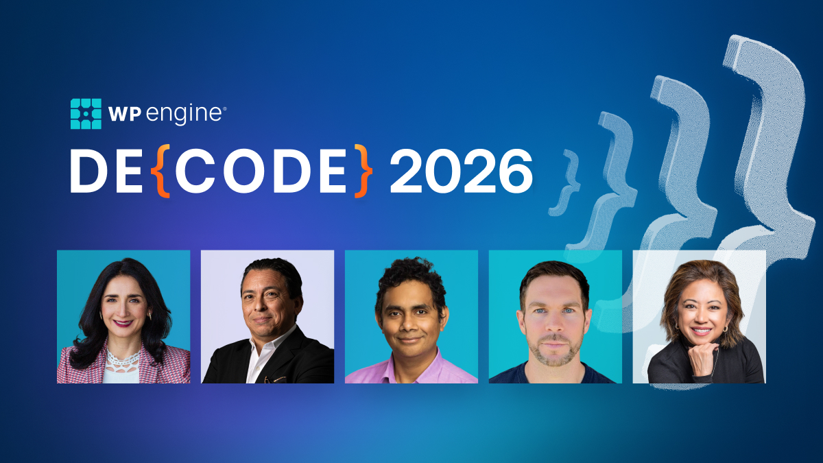 DE{CODE} 2026 logo with headshots of keynote speakers Heather Brunner, Brian Solid, Ramadass Prabhakar, Thierry Muller, and Liza Adams
