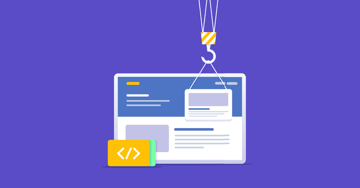 Structured data for AI search. 2D illustration of a crane grabbing a section of website content and a script setting called out in a yellow box